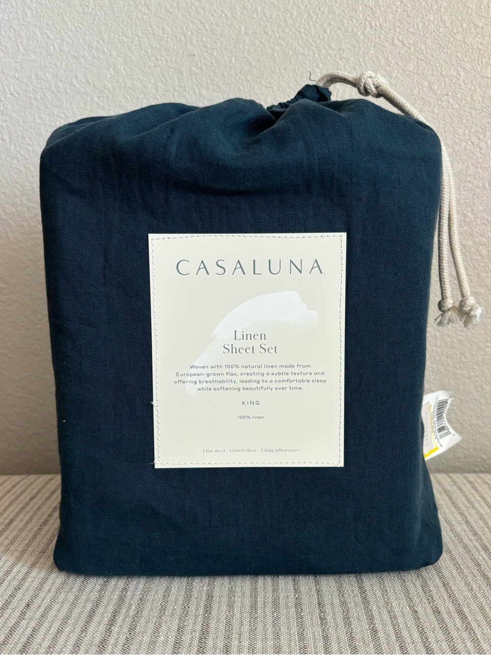 NWT King 100% Linen Sheet Set Dark Mineral Blue - Casaluna
